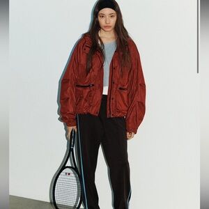 Women's Maroon Utility Jacket - Signature Wind Breaker (Tomato)